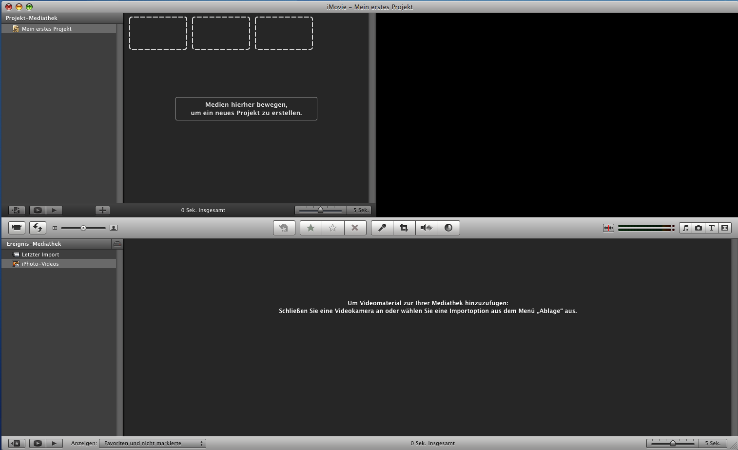 Das iMovie-Programmfenster