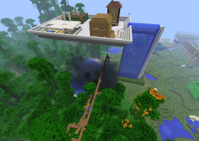 Minecraft Gebäude auf hoch gelegener Plattform aus dem Workshop "Spielen Lernen".