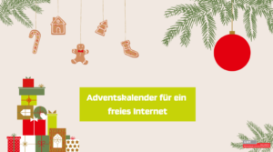 Adventskalender-Titelbild mit Plätzchen und Tannenzweigen